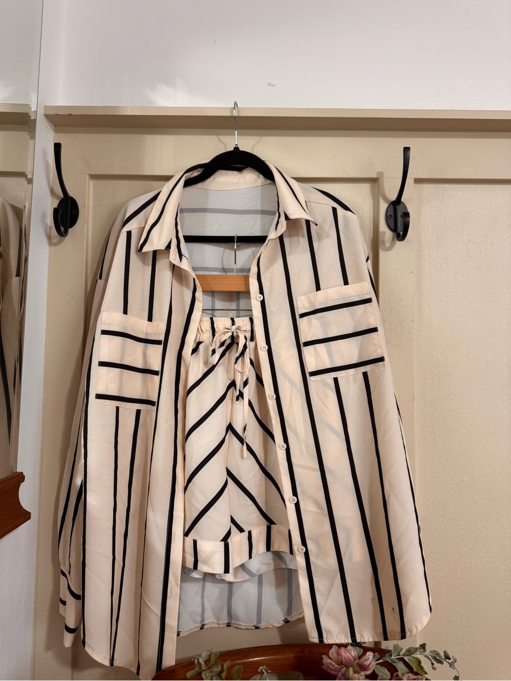 Amazon Cream and Black Striped Ruffle-Trim Blouse & Short Set - Picture 7 of 7